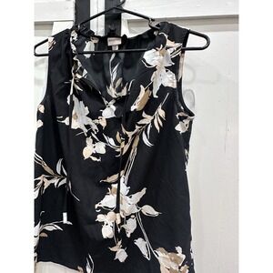 Merona Womens Black Floral Sleeveless Blouse Ruffle‎ Tie Neck Top Small